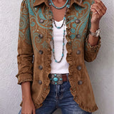 Una - Brown Blazer with Turquoise Paisley Design