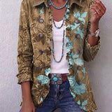 Fiona - Olive Blazer with Turquoise Floral Design