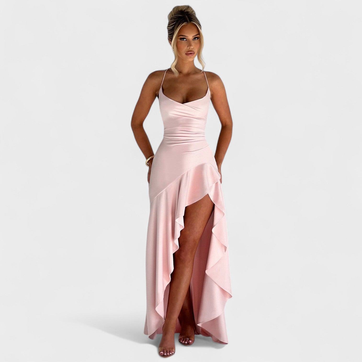 Fionnuala - Pink Maxi Dress - Charlotte & Willow, front