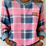 Mia | Women's Round Neck Denim Patchwork Pullover